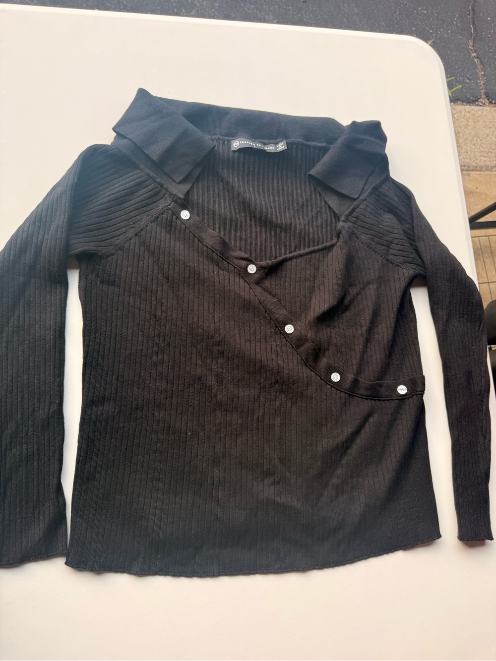 Fashion to Figure Black Ribbed Off-Shoulder Button Accent Sweater